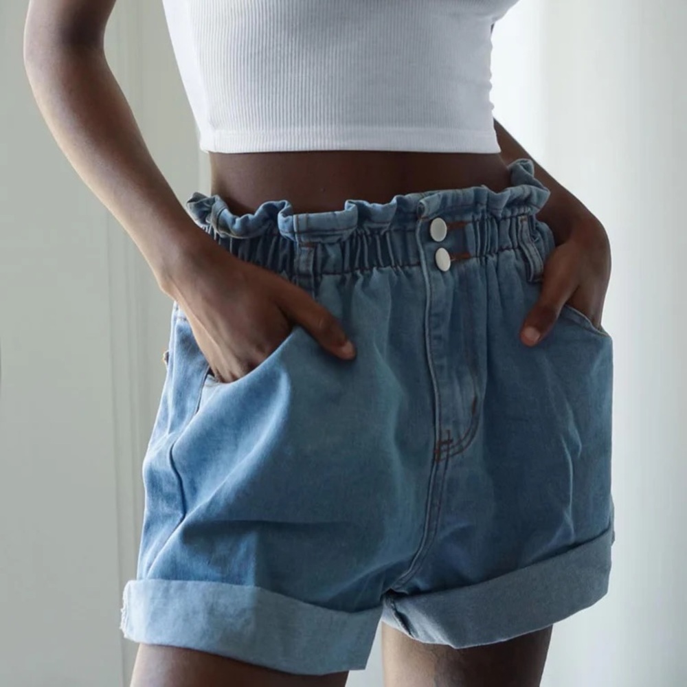 PRINCESS POLLY Paper Bag Shorts Blue